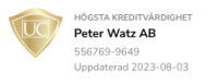 UC HÖGSTA KREDITVÄRDIGHET Peter Watz AB 556769-9649 Uppdaterad 2023-08-03